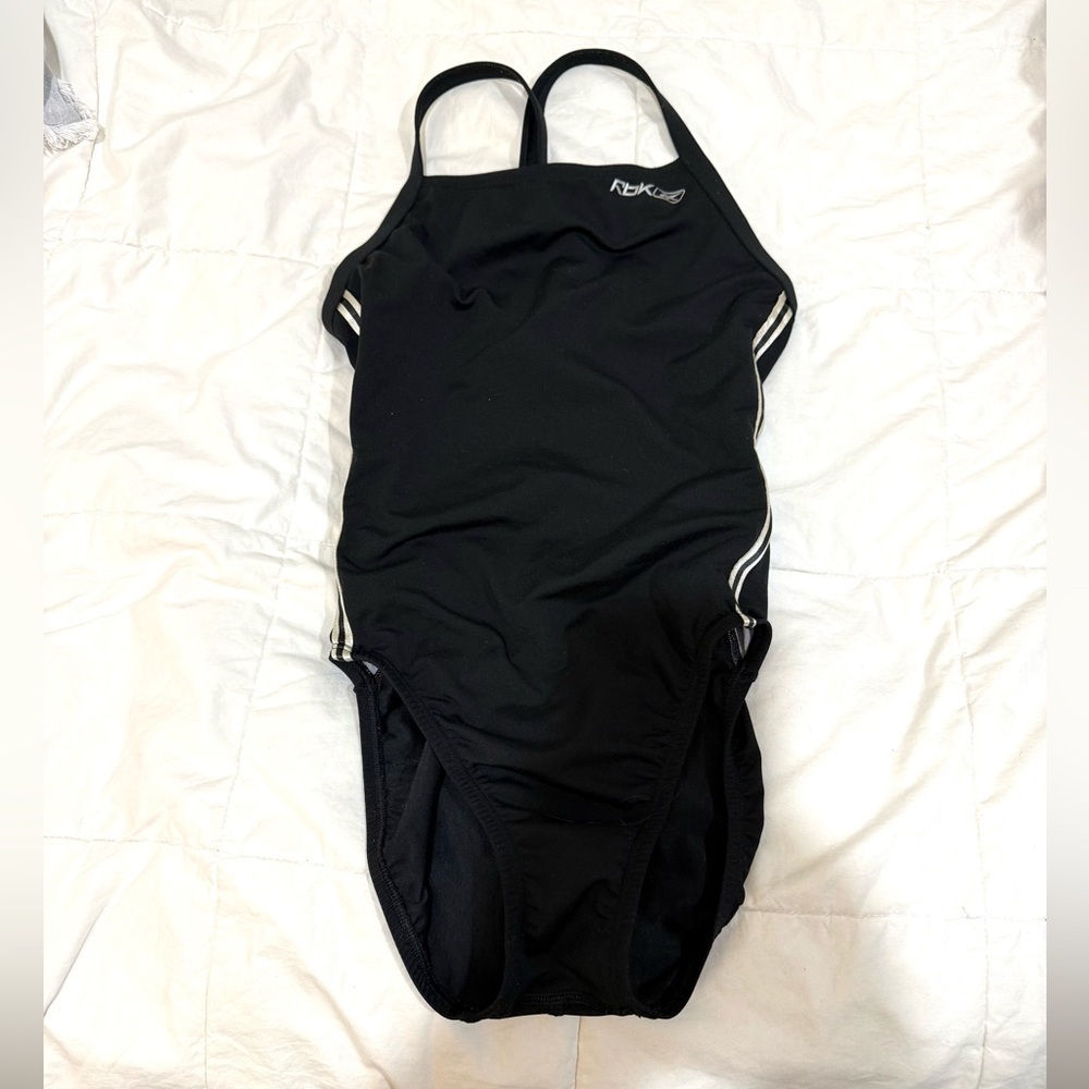 Reebok Black One-Piece Swimsuit with Gold Accents